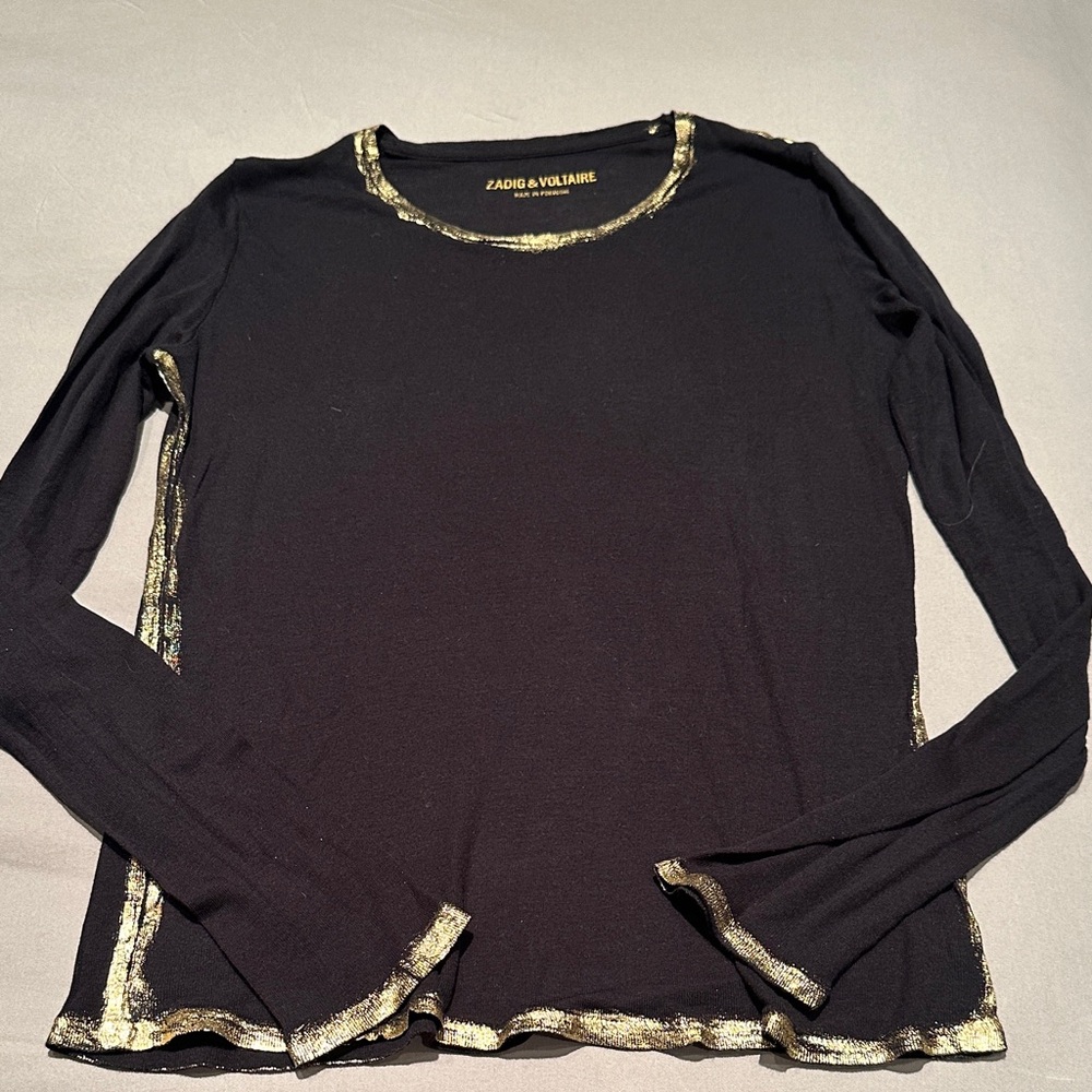 Zadig & Voltaire Black Blouse with Gold Trim
